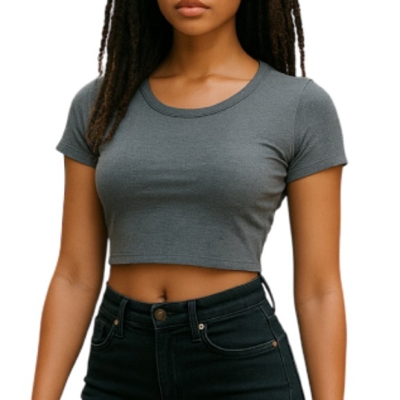 Streetwear Society Fitted Crop Grey T-Shirt Short Sleeve Micro Ribbed Stretch S - Picture 1 of 10